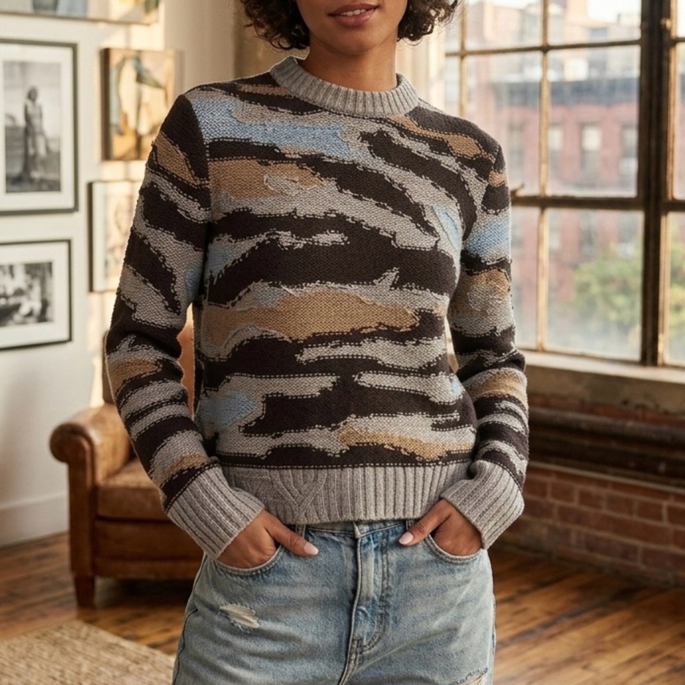 ZADIG & VOLTAIRE Malty Camouflage Merino Wool Sweater Size Small